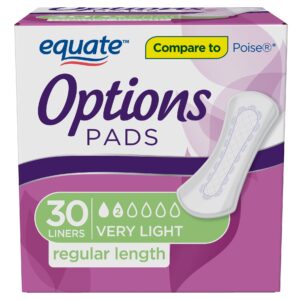 Equate Options Women's Incontinence Pads, Very Light, Regular Length (30 Count), Compare to Poise®