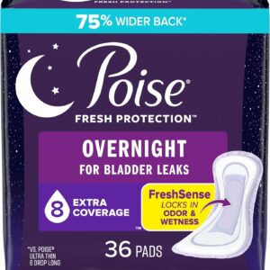 Poise Incontinence Pads & Postpartum Overnight Incontinence Pads, 8 Drop Extra Coverage, 36 Count, Packaging May Vary - Image 1