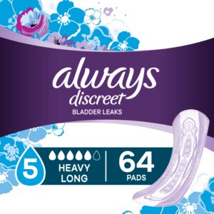 Always Discreet Incontinence Pads for Women, Heavy Absorbency, Long Length, 64 Count - Image 1