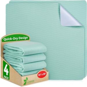 GREEN LIFESTYLE® Washable Underpads - Heavy Absorbency Reusable Bedwetting Incontinence Pads for Kids, Adults, Elderly, and Pets - Toddler Mattress Pads for Bed, Sofa, Floor (Pack of 4 - 34x36) - Image 1