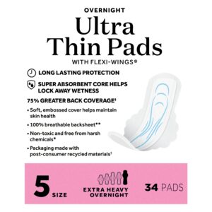 Equate Overnight Ultra Thin Pads with Wings, Size 5, Extra Heavy Overnight Protection (46 Count) - Image 10