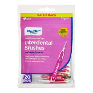 Equate Interdental Brushes with Anti-Bacterial Caps for Moderate Size Spaces, Mint Flavor (20 Count), Compare to GUM® Proxabrush® Go-Between® Cleaners, Moderate - Image 1