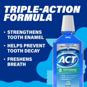 ACT Restoring Anticavity Fluoride Mouthwash With 11% Alcohol, Repairs Enamel & Strengthens Teeth, Cool Mint, 33.8 fl. oz. - Image 6