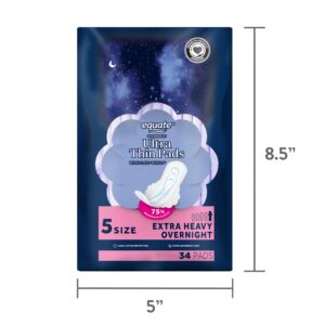 Equate Overnight Ultra Thin Pads with Wings, Size 5, Extra Heavy Overnight Protection (34 Count) - Image 14