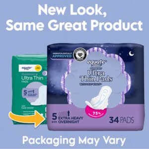 Equate Overnight Ultra Thin Pads with Wings, Size 5, Extra Heavy Overnight Protection (34 Count) - Image 16