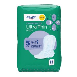 Equate Ultra Thin Pads with Wings, Extra Heavy Overnight, Unscented, 68 Count - Image 12