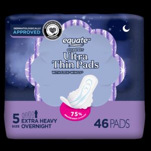 Equate Ultra Thin Pads with Wings, Extra Heavy Overnight, Unscented, 68 Count - Image 29