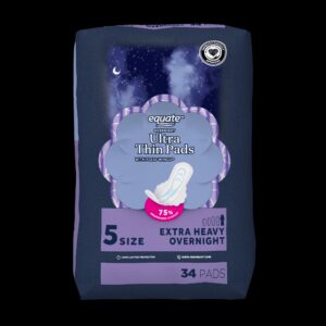 Equate Ultra Thin Pads with Wings, Extra Heavy Overnight, Unscented, 68 Count - Image 32