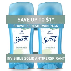 Secret Invisible Solid Antiperspirant Deodorant for Women, Shower Fresh, 2.6 oz Each, 2 Pack