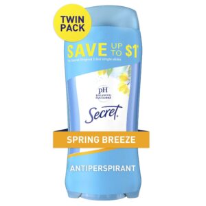 Secret Invisible Solid Antiperspirant and Deodorant, Spring Breeze, 2.6 oz , Twin Pack