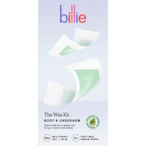 Billie Waxing Kit, Body & Underarm Hair Removal Wax Strips, 36 Wax Strips, 6 Post-Wax Serum Wipes - Image 1