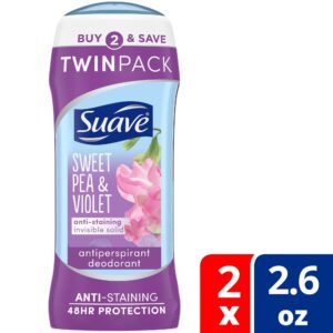 Suave Antiperspirant Deodorant, Sweet Pea, 2.6 oz, 2 Pack - Image 2