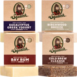 Dr. Squatch Men's Soap Variety 4 Pack - Men's Natural Bar Soap - Cold Brew Cleanse, Birchwood Breeze, Bay Rum, Eucalyptus Greek Yogurt - Image 1