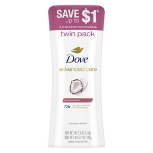 Dove Advanced Care Antiperspirant Deodorant Stick Caring Coconut, 2.6 oz Twin Pack - Image 1