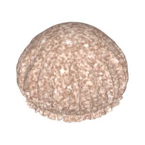 Disketp Beige Sparkling Glitter Shower Caps,Reusable Shower Cap For Women, Double Layer Waterproof Hair Cap, Large Size For All Hair Lengths,For Girls Spa Home Salon Use - Image 1