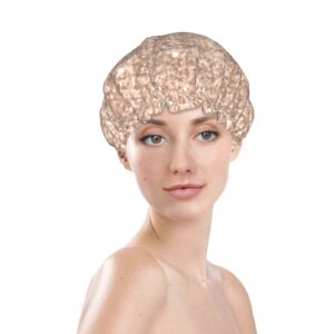 Disketp Beige Sparkling Glitter Shower Caps,Reusable Shower Cap For Women, Double Layer Waterproof Hair Cap, Large Size For All Hair Lengths,For Girls Spa Home Salon Use - Image 3