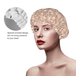 Disketp Beige Sparkling Glitter Shower Caps,Reusable Shower Cap For Women, Double Layer Waterproof Hair Cap, Large Size For All Hair Lengths,For Girls Spa Home Salon Use - Image 4