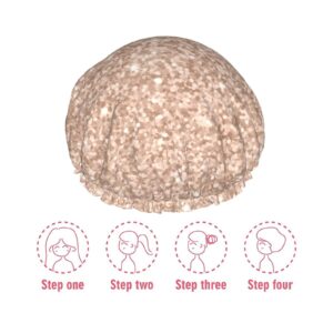 Disketp Beige Sparkling Glitter Shower Caps,Reusable Shower Cap For Women, Double Layer Waterproof Hair Cap, Large Size For All Hair Lengths,For Girls Spa Home Salon Use - Image 7