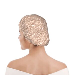 Disketp Beige Sparkling Glitter Shower Caps,Reusable Shower Cap For Women, Double Layer Waterproof Hair Cap, Large Size For All Hair Lengths,For Girls Spa Home Salon Use - Image 8