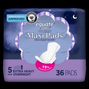 Equate Overnight Maxi Pads with Wings, Size 5, Extra Heavy Overnight Protection (36 Count) - Image 1