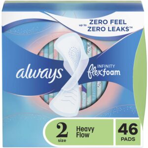 Always Infinity Feminine Pads for Women with Wings, Size 2 Heavy, Unscented, 46 Count - Image 1