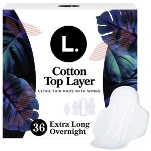 L. Ultra Thin Pads for Women, Overnight Absorbency, Organic Cotton Top Layer, Unscented Pads with Wings, 36 CT - Image 1