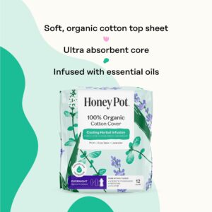 Honey Pot 100% Organic Cotton Cover Cooling Herbal Infusion Overnight Pads, 12 Count - Image 3