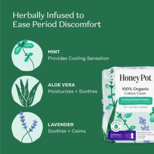 Honey Pot 100% Organic Cotton Cover Cooling Herbal Infusion Overnight Pads, 12 Count - Image 5