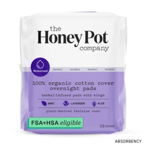 Honey Pot 100% Organic Cotton Cover Cooling Herbal Infusion Overnight Pads, 12 Count - Image 16