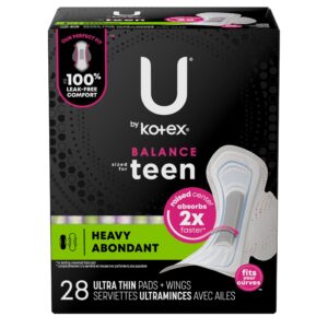 U by Kotex Balance Sized for Teens Ultra Thin Pads with Wings, Heavy Absorbency, 28 Count - Image 10
