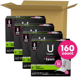 U by Kotex Balance Sized for Teens Ultra Thin Pads with Wings, Heavy Absorbency, 28 Count - Image 12