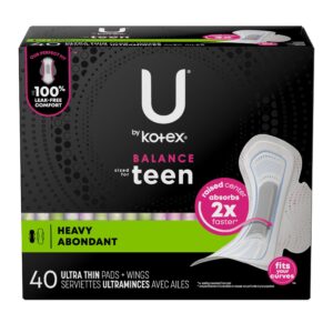 U by Kotex Balance Sized for Teens Ultra Thin Pads with Wings, Heavy Absorbency, 28 Count - Image 13