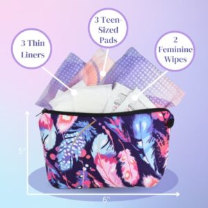 Teen First Period Pouch with Sanitary Napkins/Pads, Panty Liners, Wipes and Disposable Bags for Tweens and Teens - Image 2