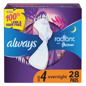 Always Radiant Feminine Pads with Wings, Size 4, Overnight Absorbency, Scented, 28 CT - Image 1