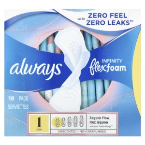 Always Infinity Feminine Pads, Size 1 Regular, with Wings, Unscented, 18 ct - Image 1