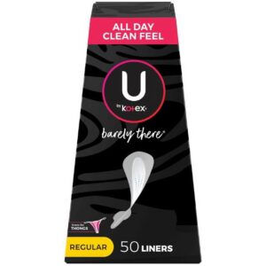 U by Kotex Barely There Thin Thong Panty Liners, Light Absorbency, Regular Length, Unscented, 50 Count - Image 1