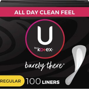 U by Kotex Barely There Thin Panty Liners, Light Absorbency, Regular Length, Unscented, 100 Count - Image 1