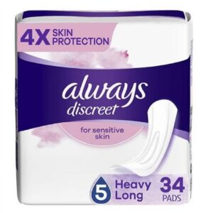 Always Discreet Pads for Sensitive Skin, Heavy Absorbency, Long Length - 34 Pads - Image 1