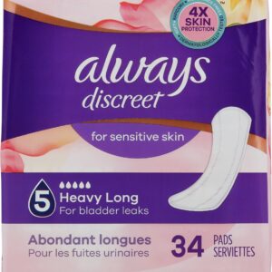 Always Discreet Pads for Sensitive Skin, Heavy Absorbency, Long Length - 34 Pads - Image 2