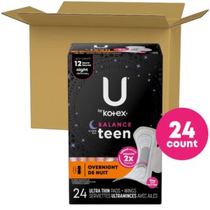 U by Kotex Balance Sized for Teens Ultra Thin Overnight Pads with Wings, 24 Ct - Image 2