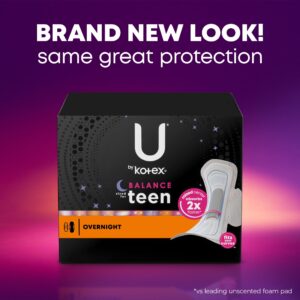 U by Kotex Balance Sized for Teens Ultra Thin Overnight Pads with Wings, 24 Ct - Image 3