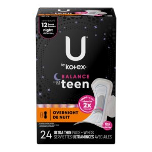 U by Kotex Balance Sized for Teens Ultra Thin Overnight Pads with Wings, 24 Ct - Image 10