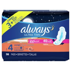 Always Ultra Thin Overnight Pads with Wings, Unscented, Size 4, 38 Ct - Image 2