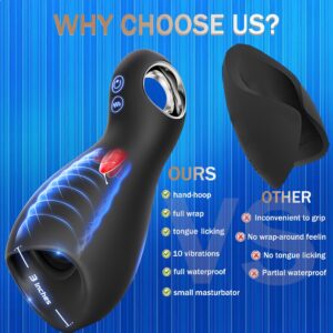 AYIYUN Male Masturbator Cup Sex Toys with 10 Vibrating & 5 Tongue Licking Modes 360° Wrapped Stroker Adult Toy with Loop-Handle for Men Self-Pleasure Masturbation - Image 7