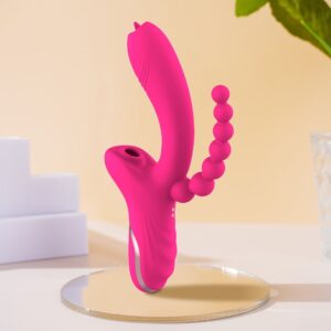 XBONP 3 In 1 Rabbit Vibrator with Anal Beads Dildo Rechargeable Vibrator Clitoris Sucking G Spot Stimulator Sex Toys for Women Adult Toys - Image 4