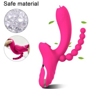 XBONP 3 In 1 Rabbit Vibrator with Anal Beads Dildo Rechargeable Vibrator Clitoris Sucking G Spot Stimulator Sex Toys for Women Adult Toys - Image 7