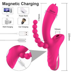 XBONP 3 In 1 Rabbit Vibrator with Anal Beads Dildo Rechargeable Vibrator Clitoris Sucking G Spot Stimulator Sex Toys for Women Adult Toys - Image 8