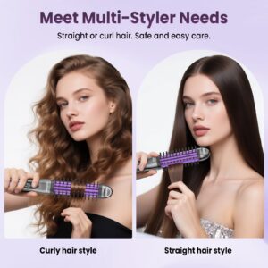 NEXPURE Curling Iron, Anti-Scald Curling Brush 30s Rapid Heating, 2 in 1 Flat Iron and Thermal Brush, 11 Temperature Settings, Purple - Image 8