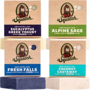 Dr. Squatch Men's Soap Variety 4 Pack - Men's Natural Bar Soap - Coconut Castaway, Alpine Sage, Fresh Falls, Eucalyptus Greek Yogurt - Image 1