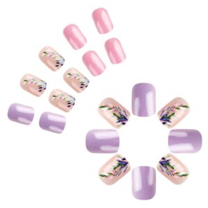 T-HOTLYST Square Press On Nail Flower Fake Nail Glues On Nail Artificial Acrylic Nail 12 Size 24pcs Stick On Nail for Women Girls - Image 4